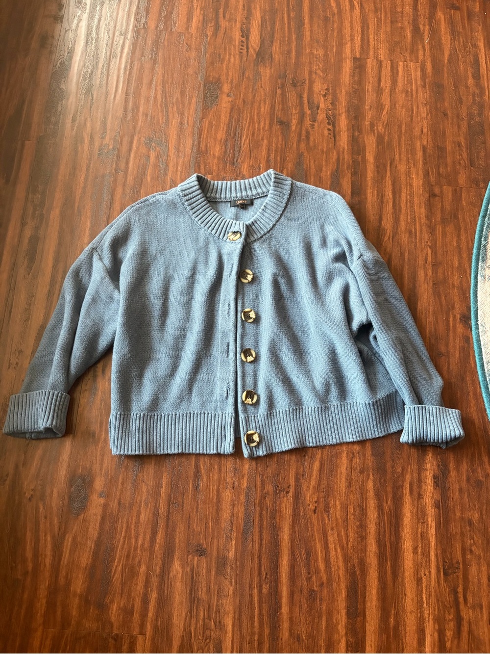 Quince Sky Blue Button-Front Knit Cardigan